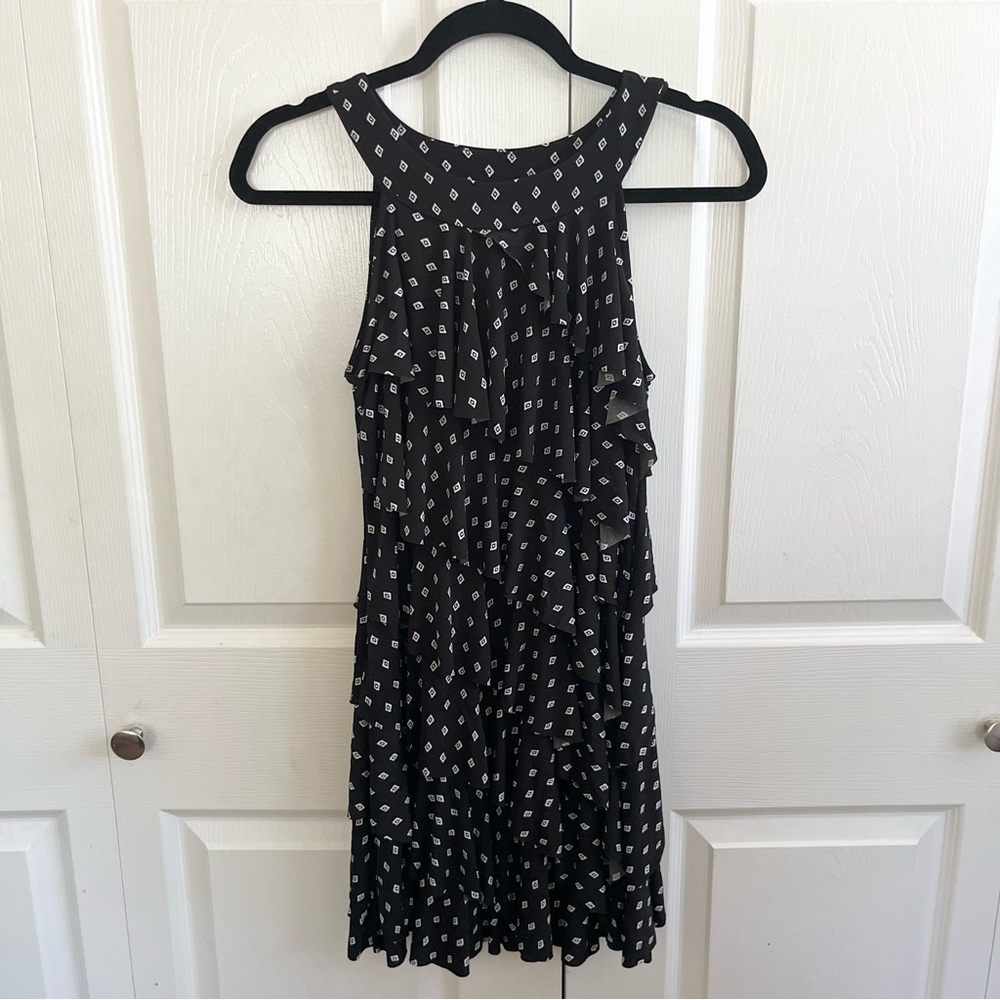 White House Black Market Black and White Ruffle Dress